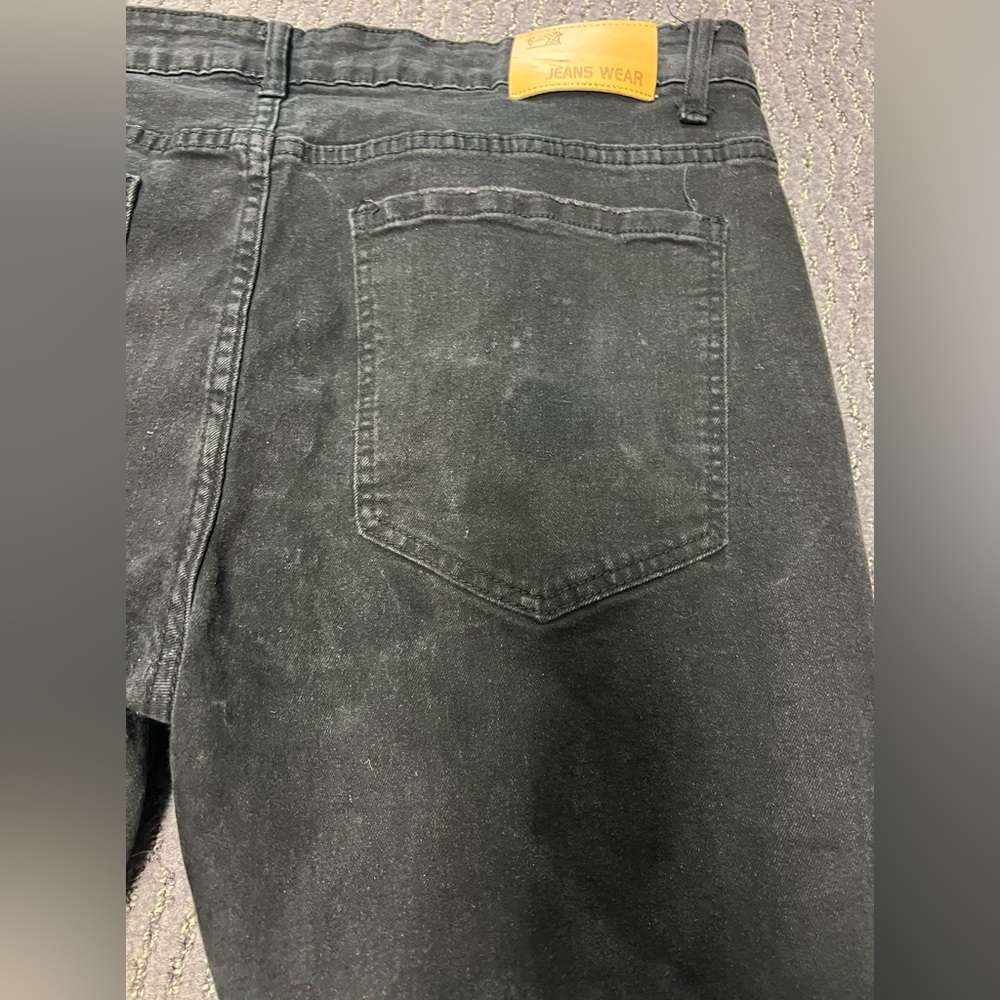 Black Rockstar Distressed Baggy Denim Men’s Jeans with Star Patches Size 40 - Picture 12 of 16